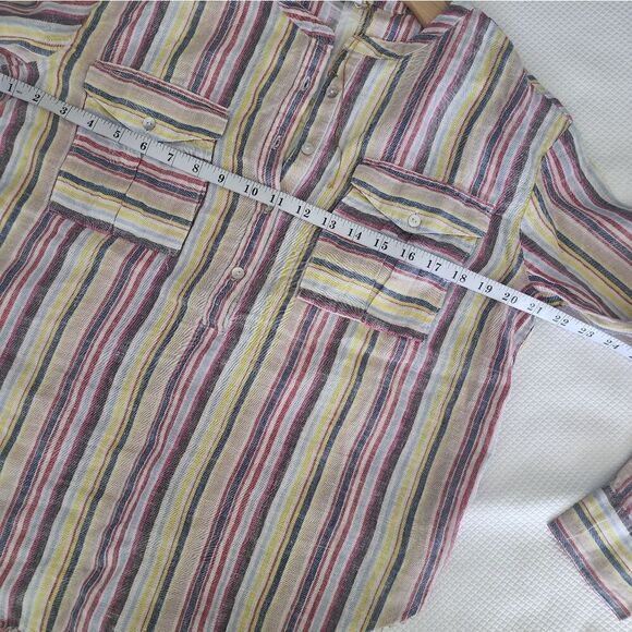 Elan linen coastal top blouse stripe new raw hem - Picture 4 of 9